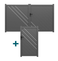 Portail ALU Brest passage 3m00 - Ht 1m70 - Gris  + Portillon